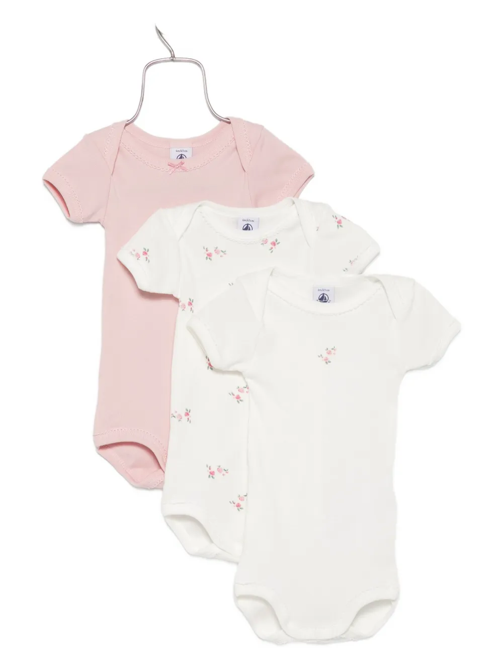 Petit Bateau rose-print bodysuits (pack of three) Wit