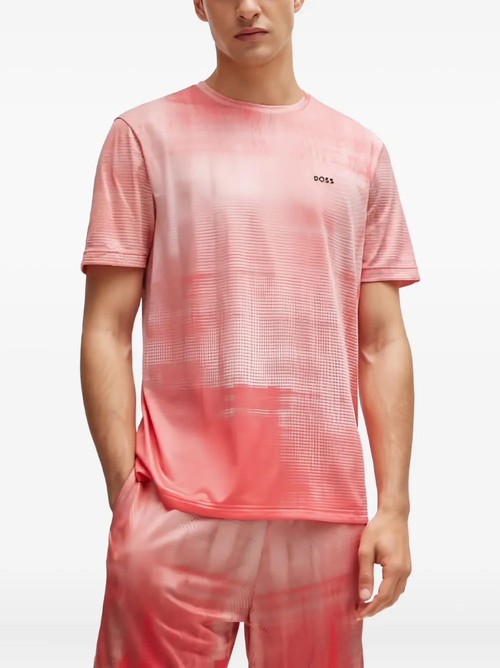 BOSS ombre-effect crew-neck T-shirt Rood