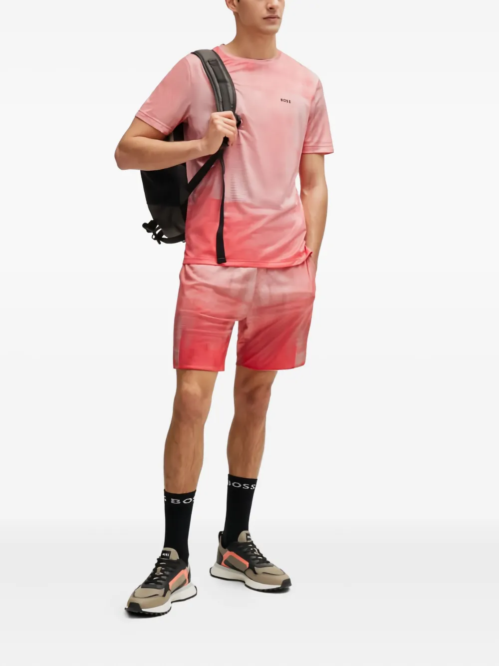 BOSS ombre-effect crew-neck T-shirt - Rood