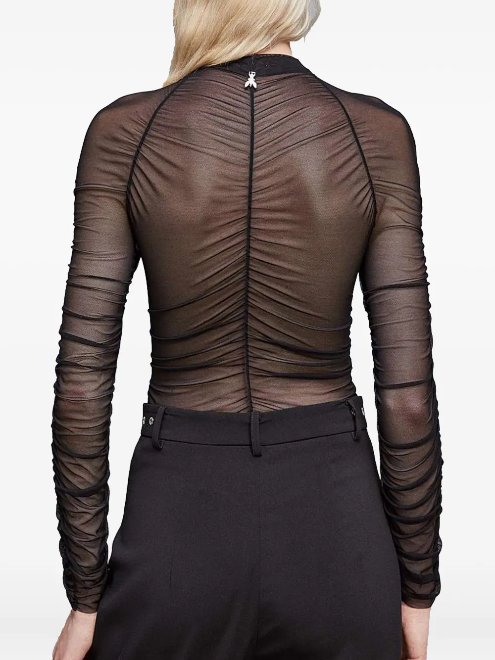 Patrizia Pepe high-neck mesh-sleeve top Zwart