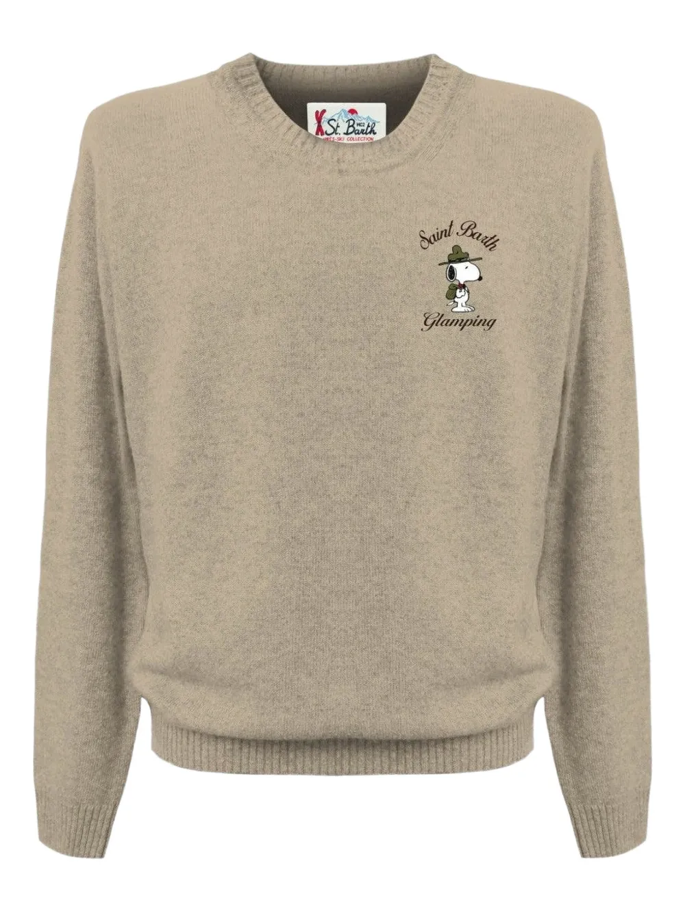 Mc2 Saint Barth Beige Crew Neck Sweatshirt With Ribbed Details In Brown