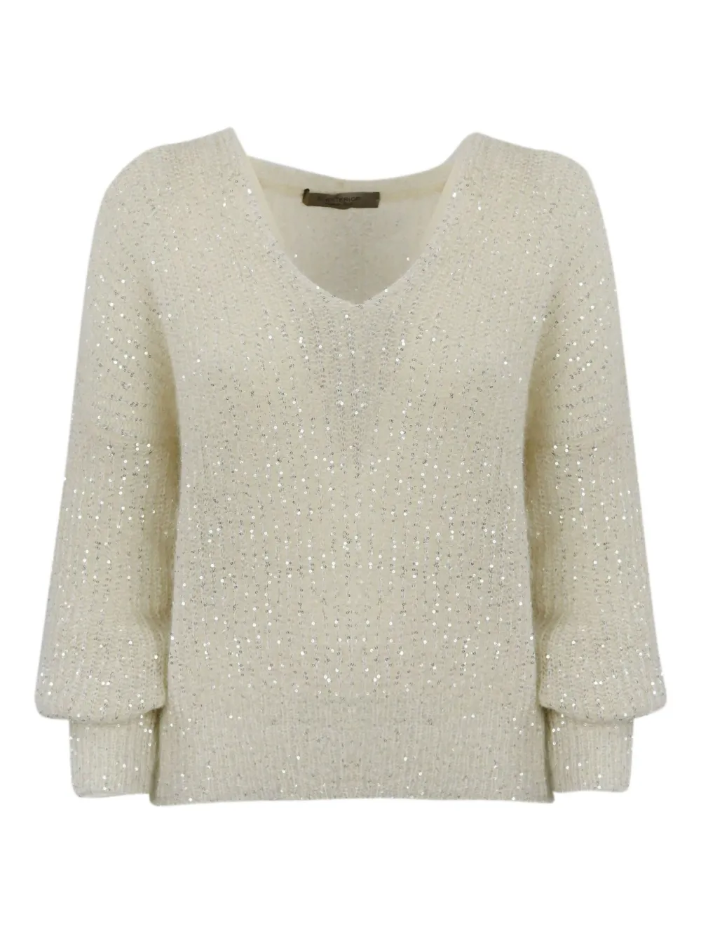 D.Exterior sequin-embellished balloon-sleeve sweater | White | Image 1