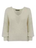 D.Exterior sequin-embellished balloon-sleeve sweater - White