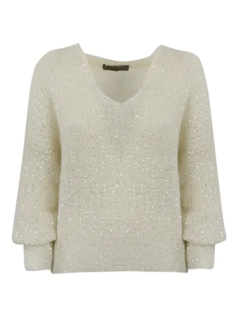 D.Exterior sequin-embellished balloon-sleeve sweater