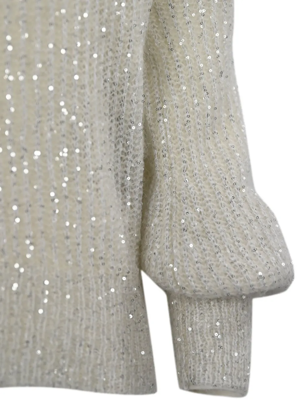 D Exterior Sequin-embellished Balloon-sleeve Sweater In White