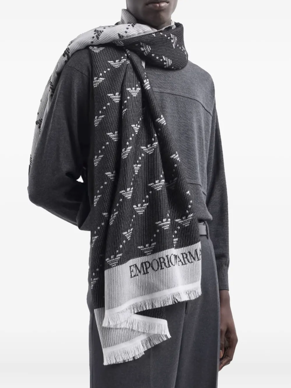 Emporio Armani eagle-logo jacquard scarf Zwart