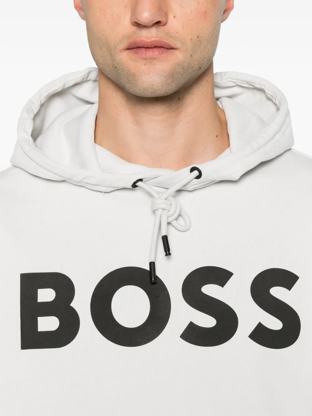 BOSS Hoodie met logoprint en trekkoord Beige