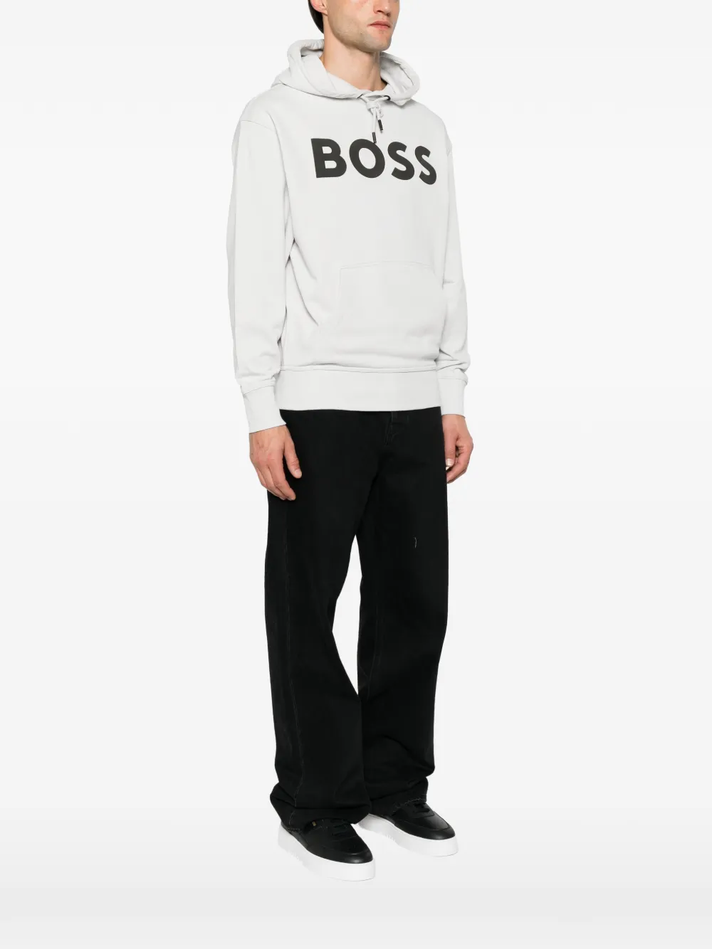 BOSS Hoodie met logoprint en trekkoord Beige