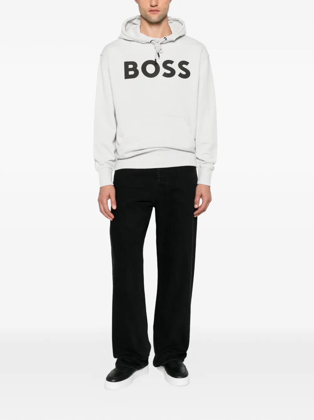 BOSS Hoodie met logoprint en trekkoord Beige