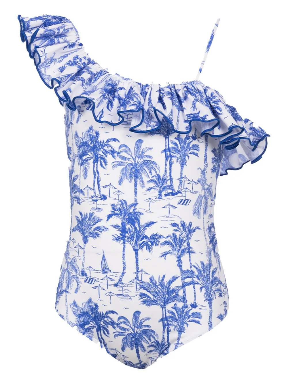 MC2 Saint Barth Kids Carin badpak met palmprint en ruches Wit