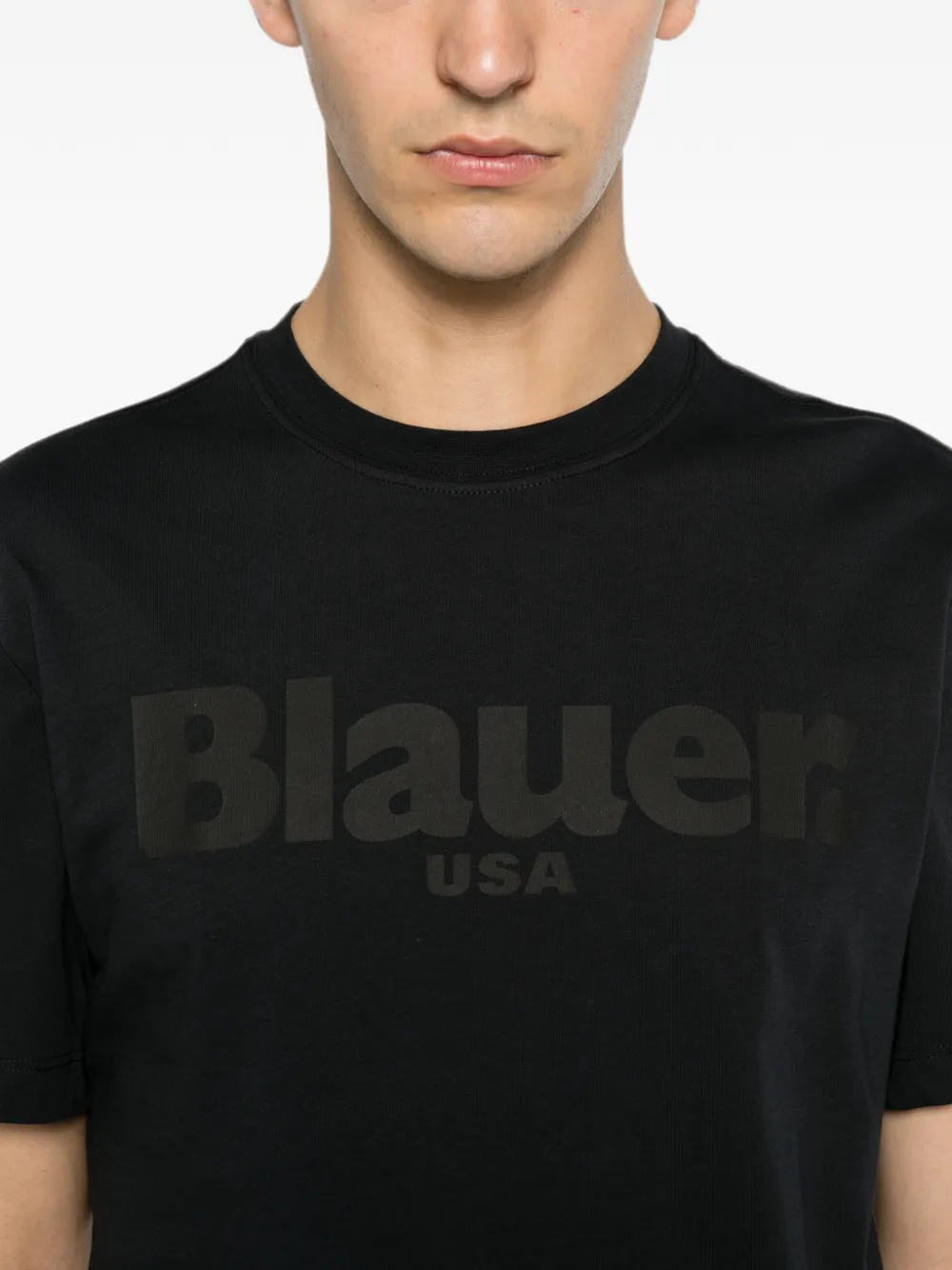 Blauer T-shirt met logoprint met ronde hals Zwart