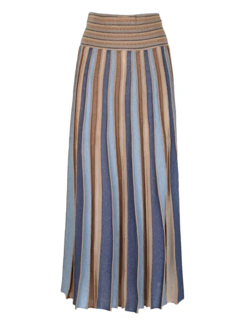 D.Exterior striped midi pleated skirt