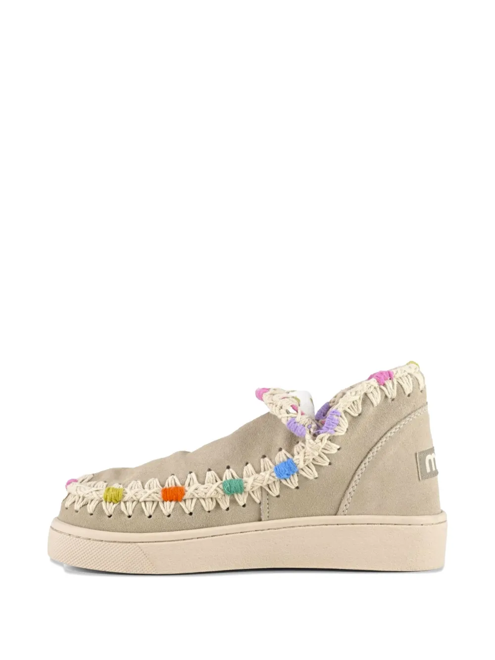 Mou Eskimo crochet-detail suede shoes Neutrals