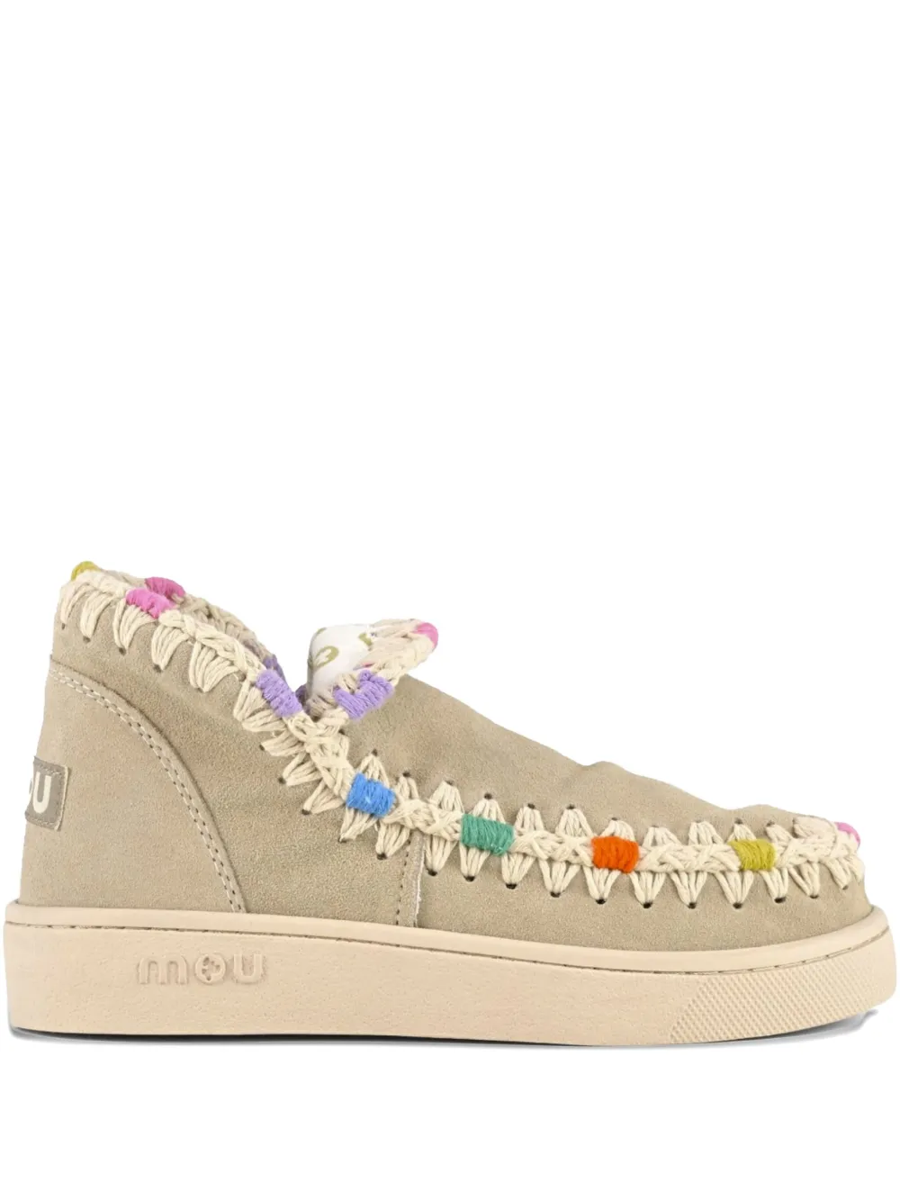 Mou Eskimo crochet-detail suede shoes Neutrals