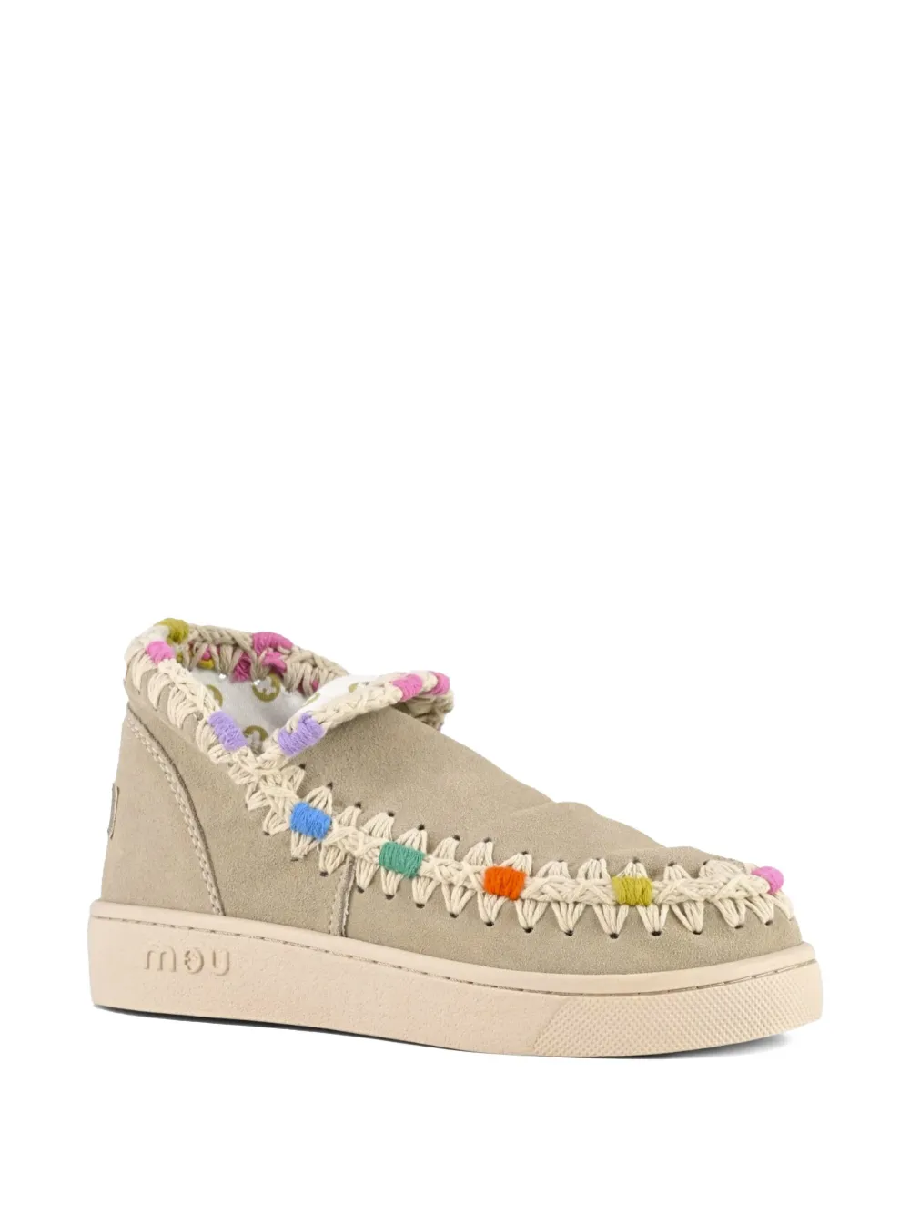 Mou Eskimo crochet-detail suede shoes Neutrals
