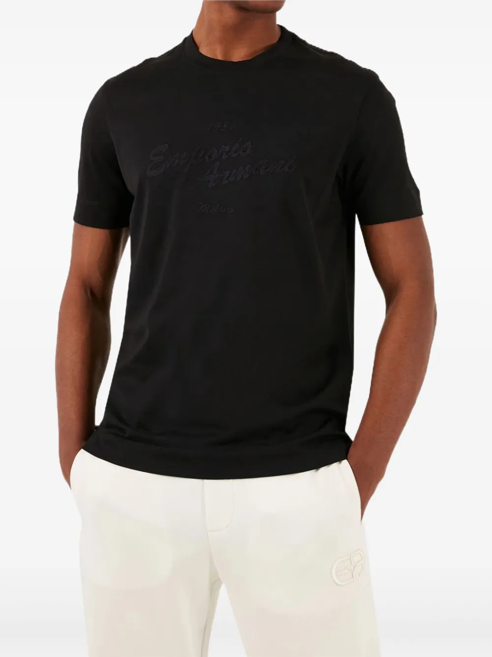Emporio Armani logo-embroidered T-shirt | Black | Image 1