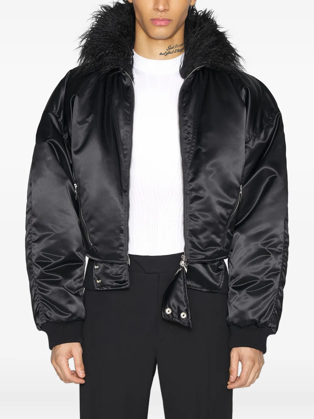 Mugler fur collar bomber jacket | Black | Image 1