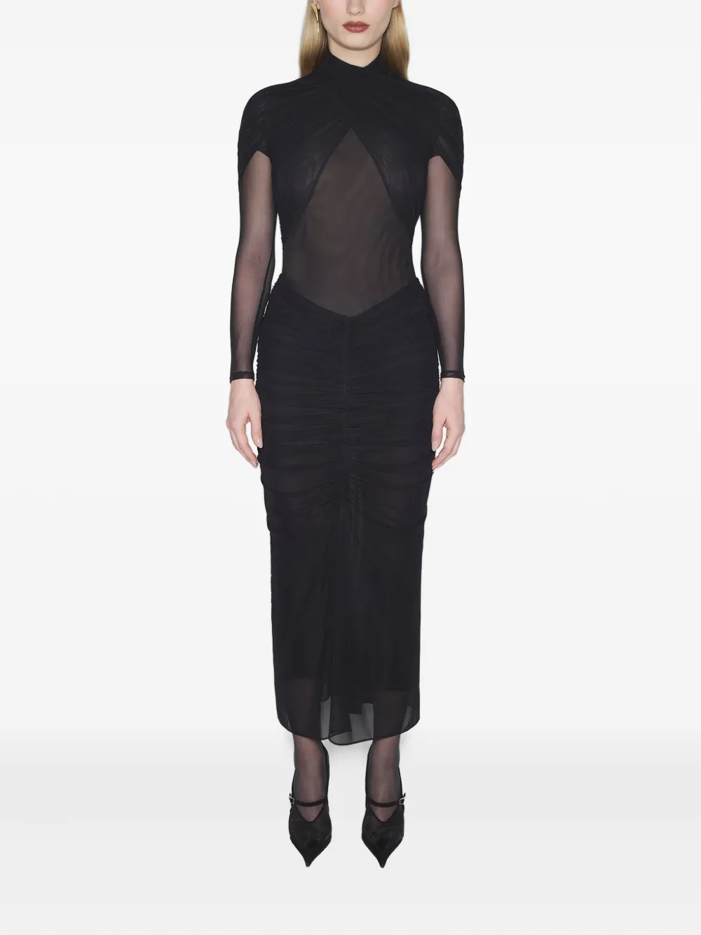 Mugler Top met mesh vlakken - Zwart