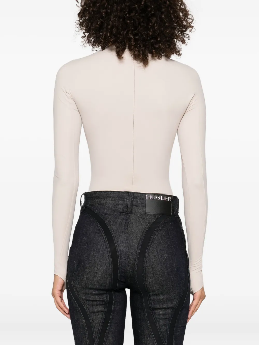 Mugler long-sleeve thumb-holes bodysuit Beige