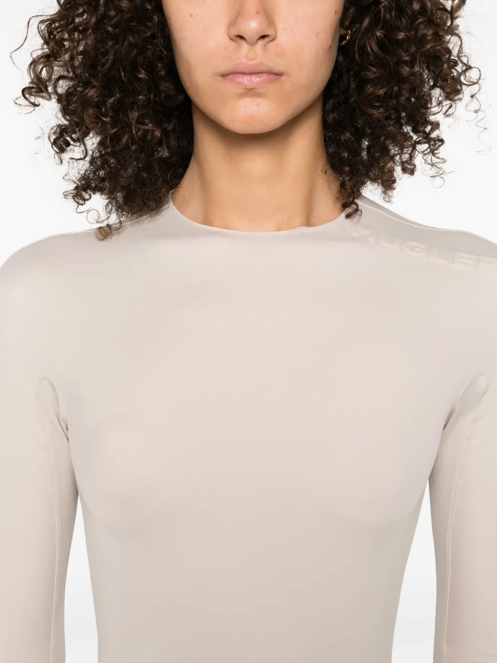Mugler long-sleeve thumb-holes bodysuit Beige