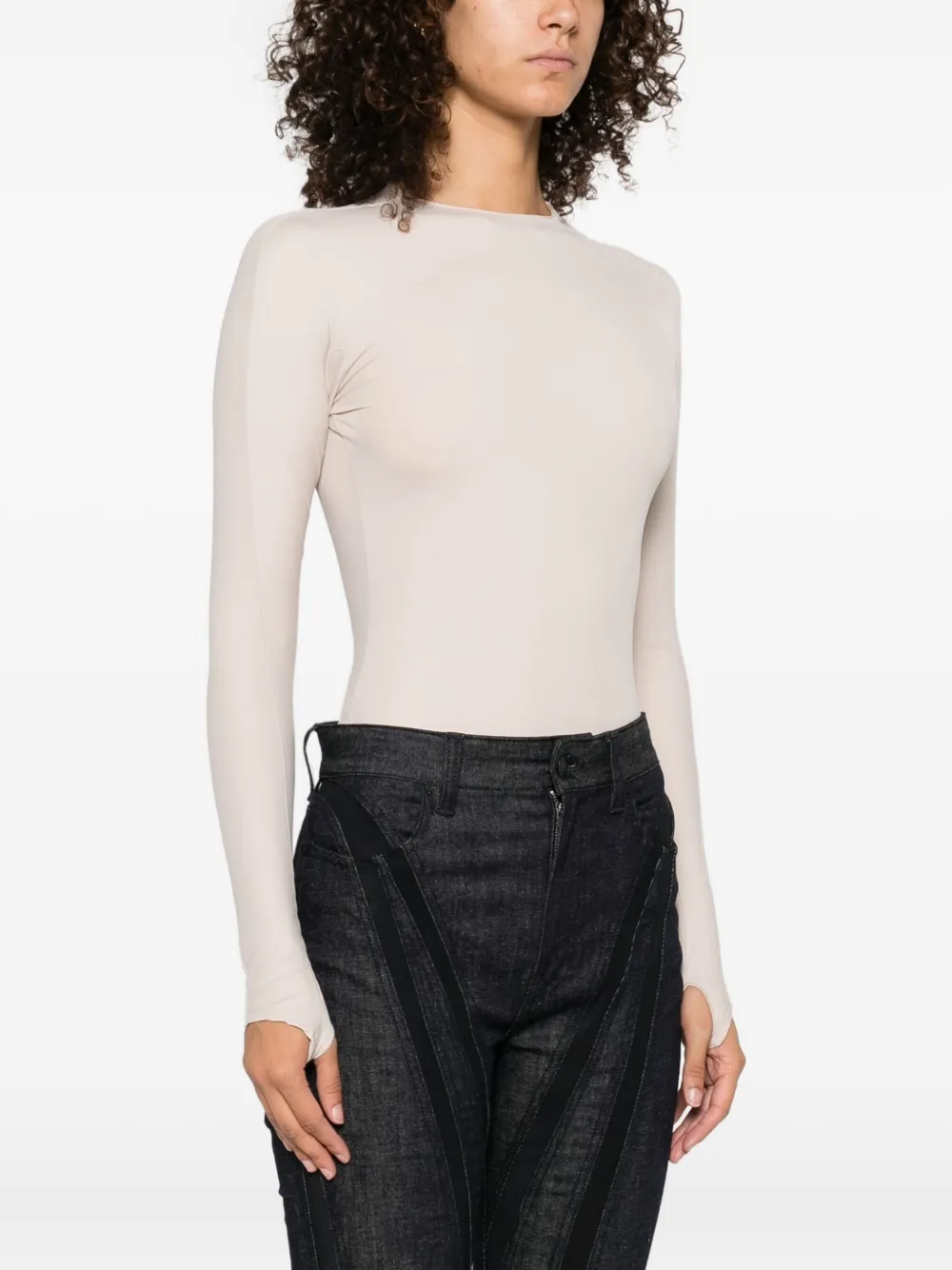Mugler long-sleeve thumb-holes bodysuit Beige