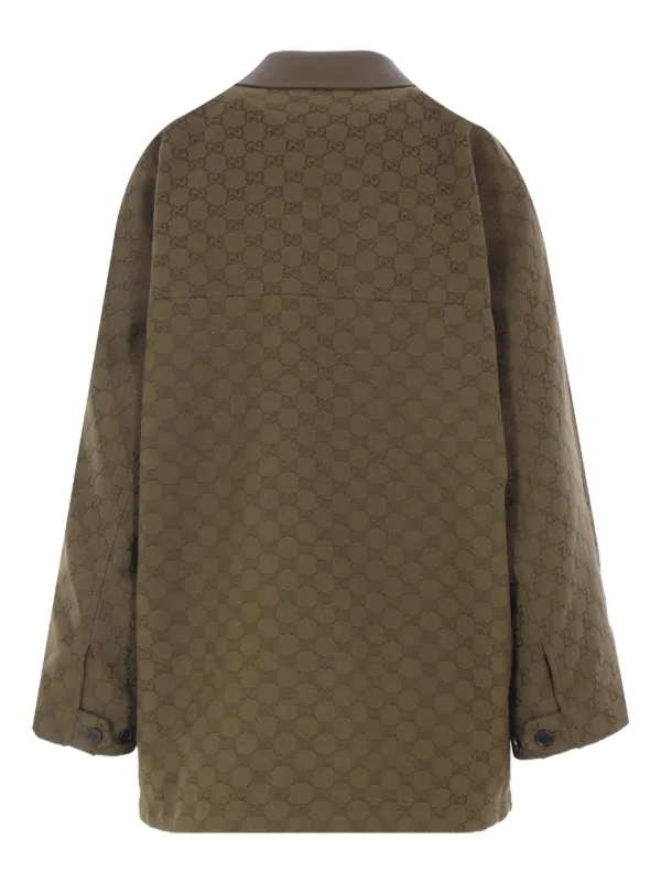 Gucci GG Monogram leather-collar Coat Green FARFETCH JO