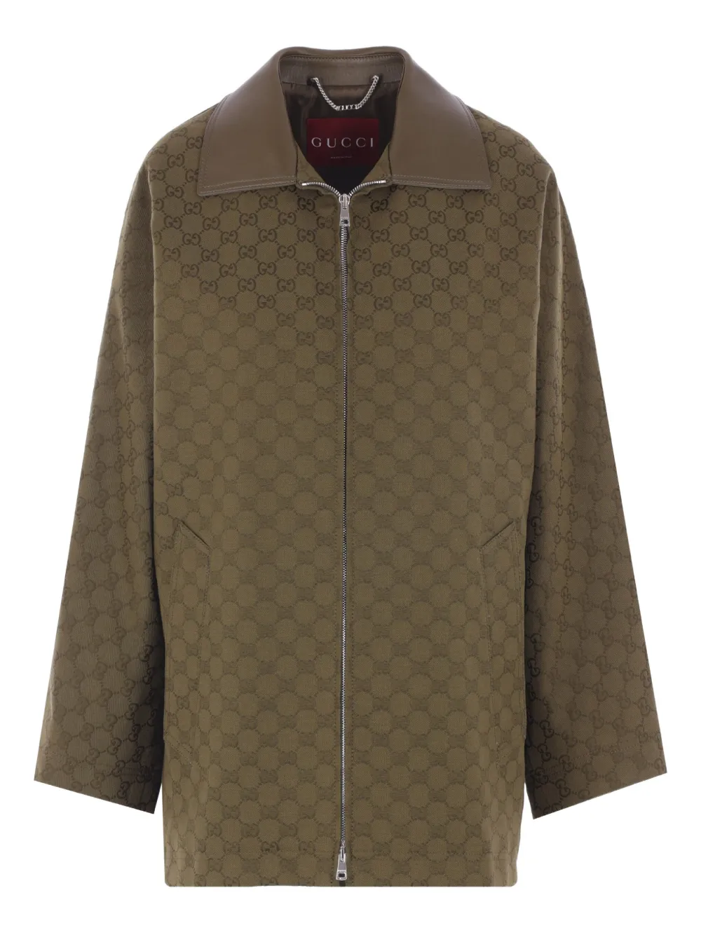 GG monogram leather-trimmed oversized jacket