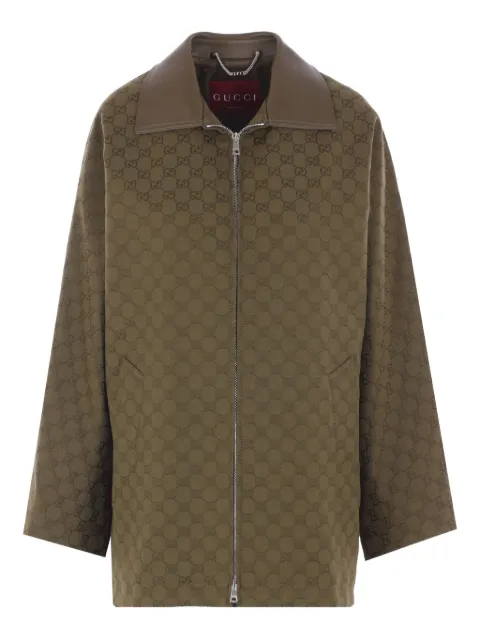 Gucci GG monogram leather-trimmed oversized jacket