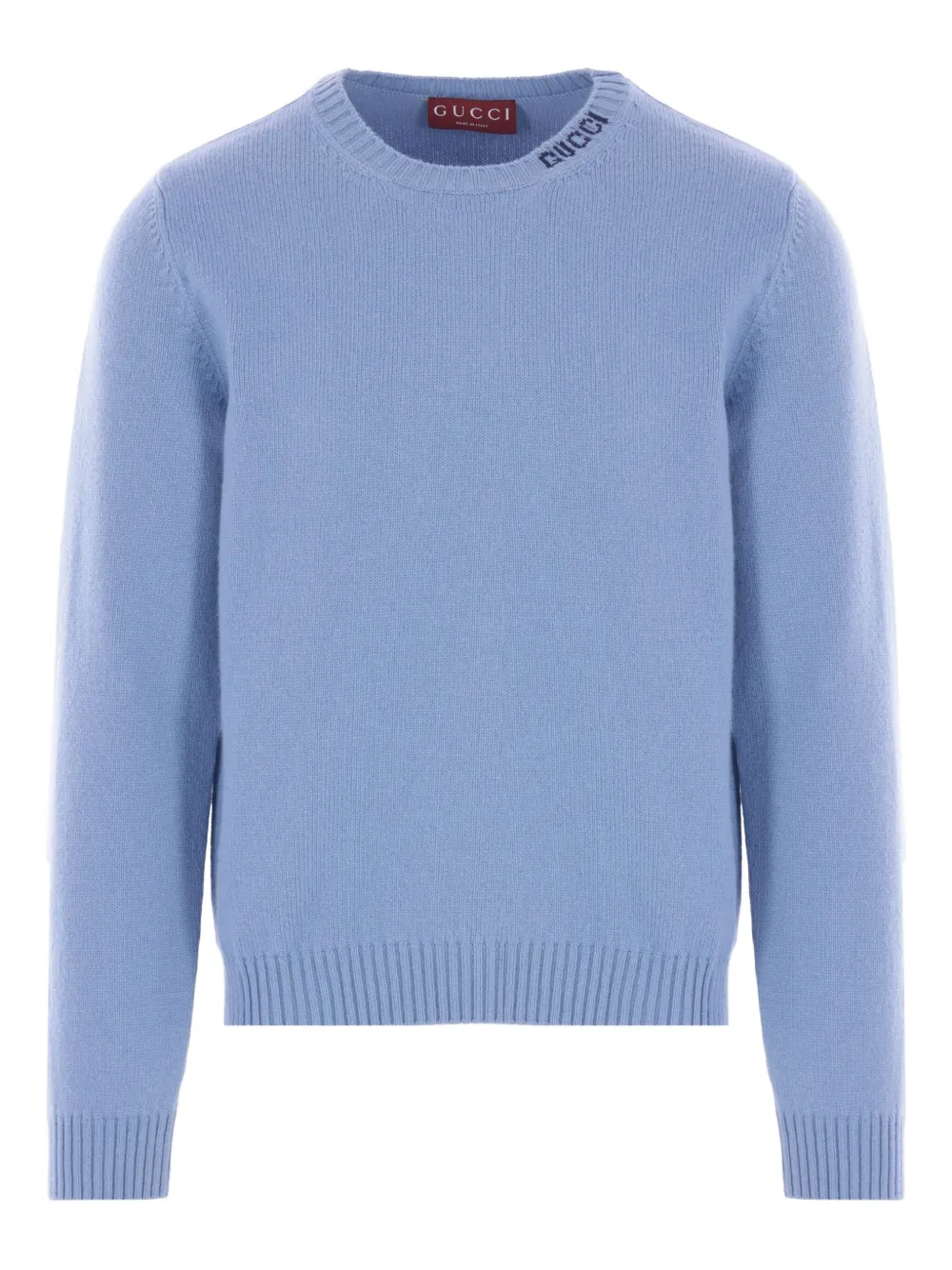 Gucci Felted Wool Knit Sweater With Intarsia In Blue