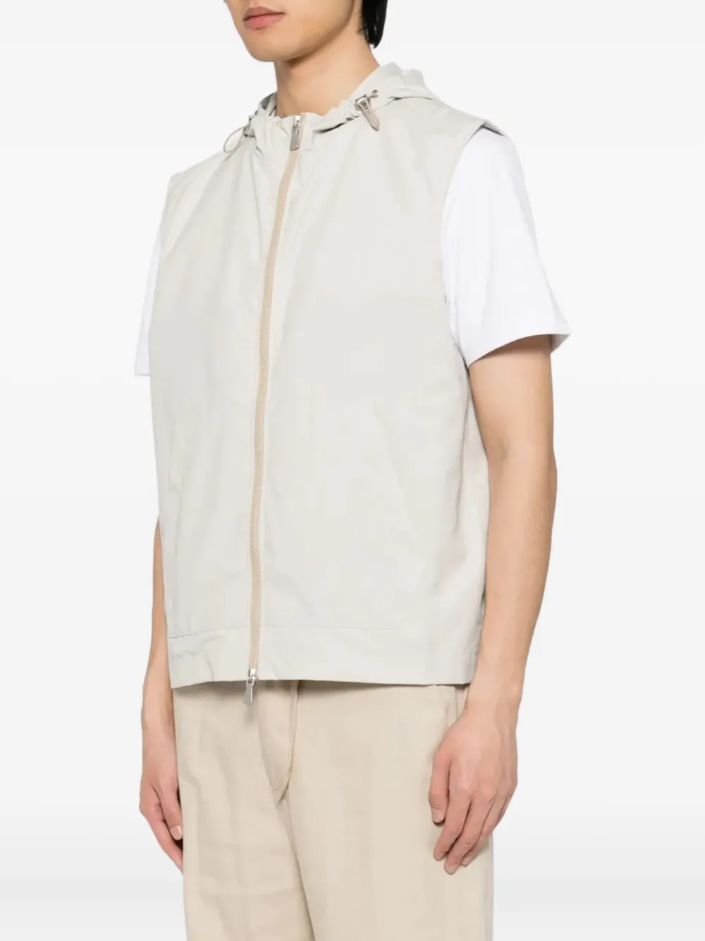 Eleventy hooded zip-front gilet Beige