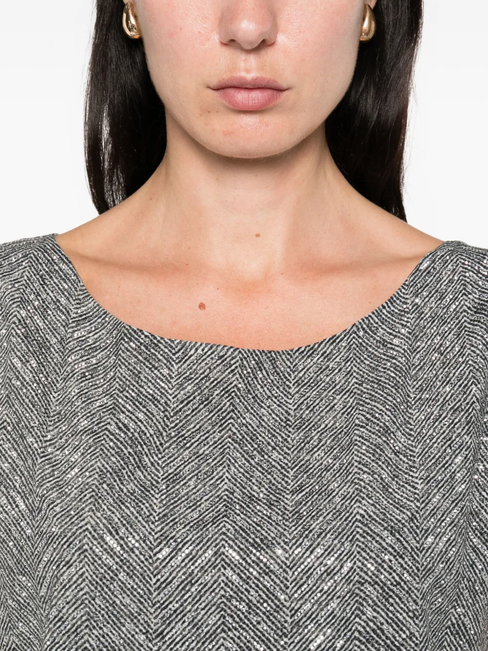 Ermanno Scervino Top verfraaid met pailletten en visgraatpatroon Grijs