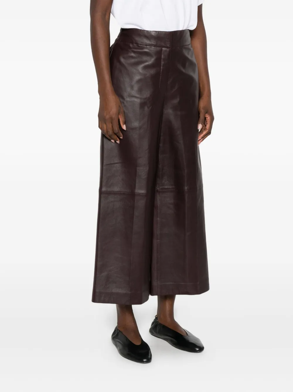 Joseph Thurlow Leather Cropped Trousers In Brown
