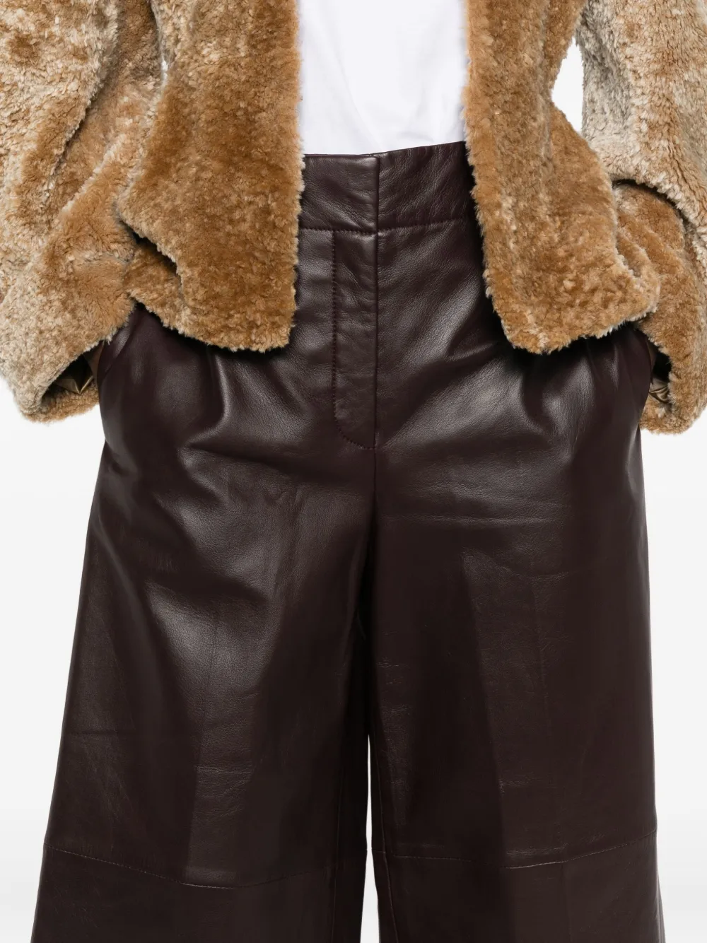 Joseph Thurlow Leather Cropped Trousers In Brown