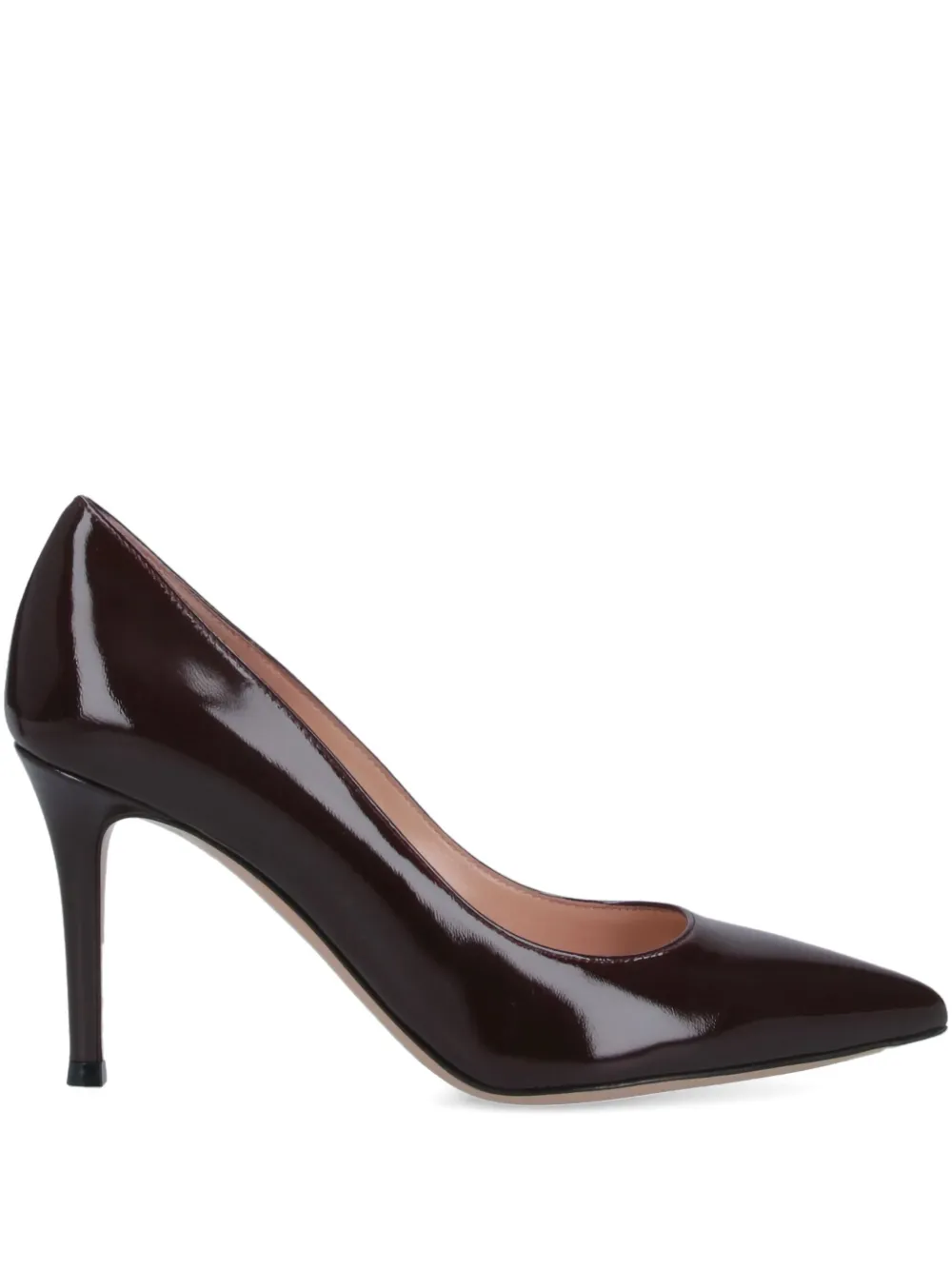 Gianvito Rossi 85mm patent leather pointed-toe pumps Brown