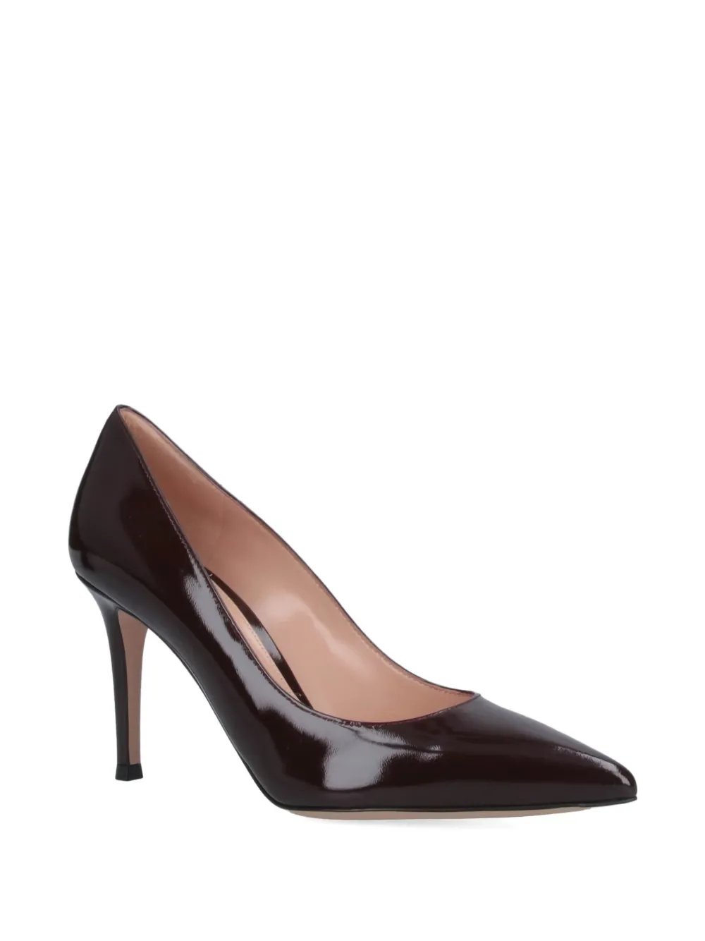 Gianvito Rossi 85mm patent leather pointed-toe pumps Brown