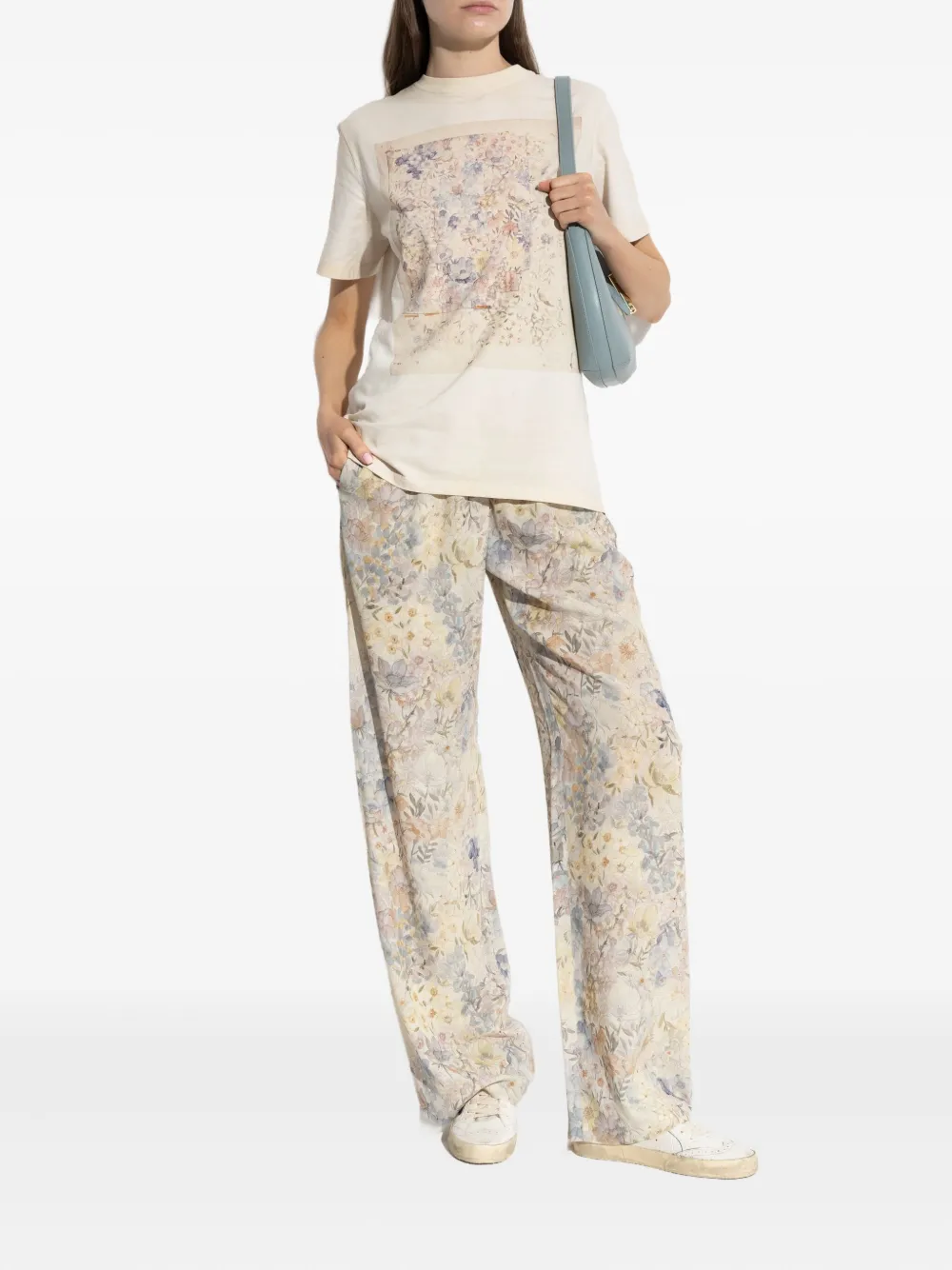 Golden Goose Broek met elastische taille en bloemenprint Beige