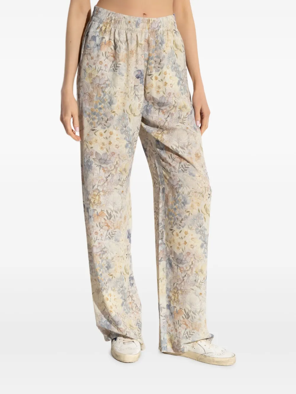 Golden Goose Broek met elastische taille en bloemenprint Beige