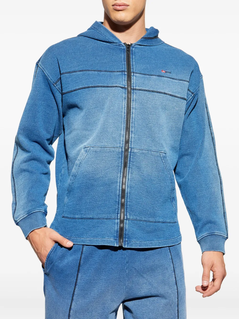 Diesel S-Blaxt-Hood-Zip-New sweater met capuchon en rits Blauw