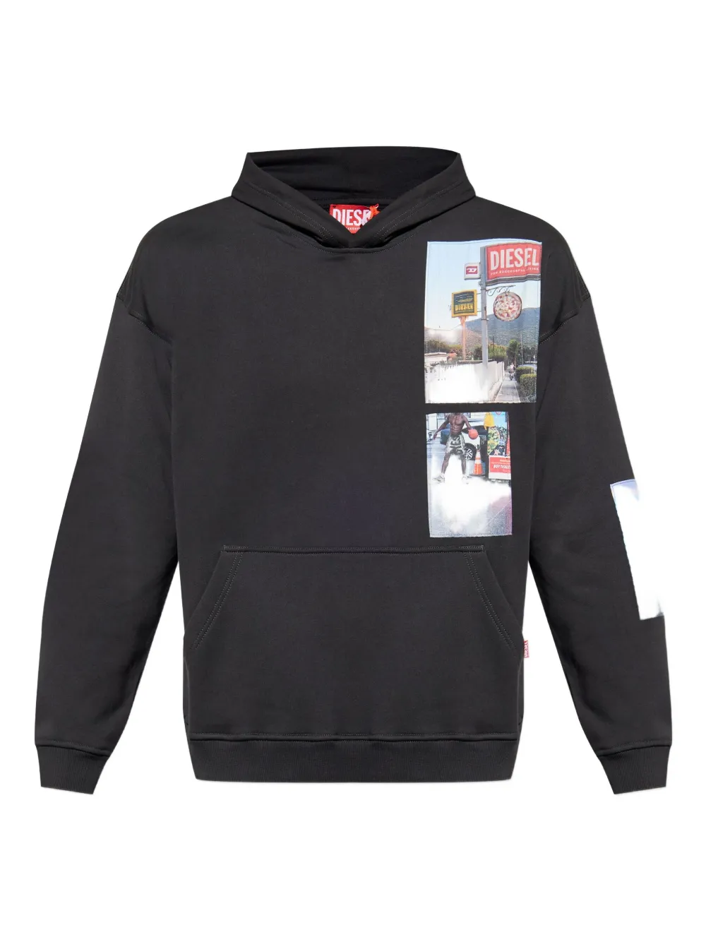 Diesel S-Boxt-Hood-T6 sweater met fotoprint en capuchon Zwart