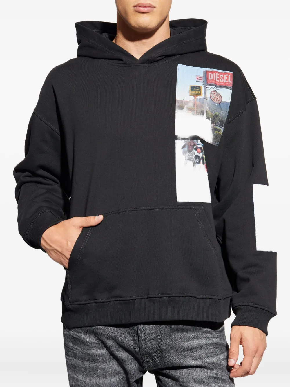 Diesel S-Boxt-Hood-T6 sweater met fotoprint en capuchon Zwart