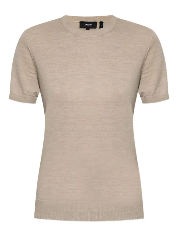 Theory Short-sleeve Wool T-shirt in Neutrals