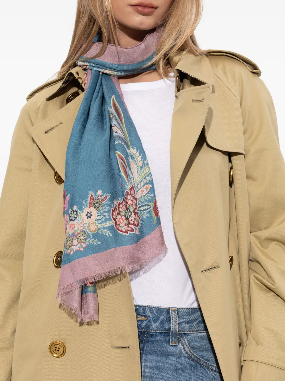 ETRO Sjaal met bloemenprint Blauw