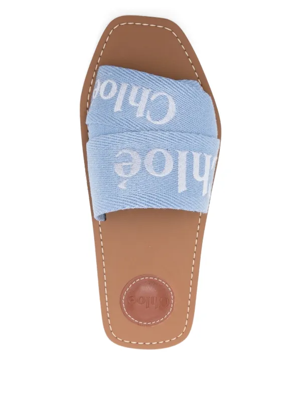 Chloé logo-detail Flat Slides Blue FARFETCH ID