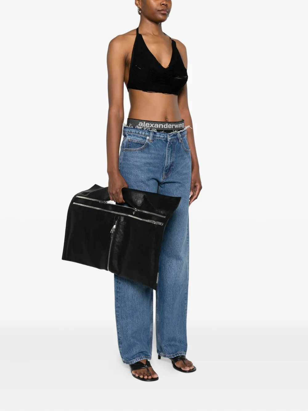 Alexander Wang Leren clutch met dubbele rits Zwart
