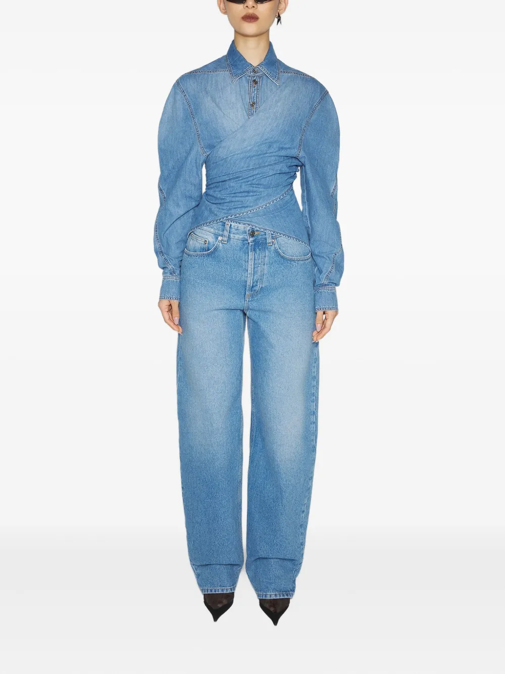 Mugler wrap-effect denim shirt Blauw
