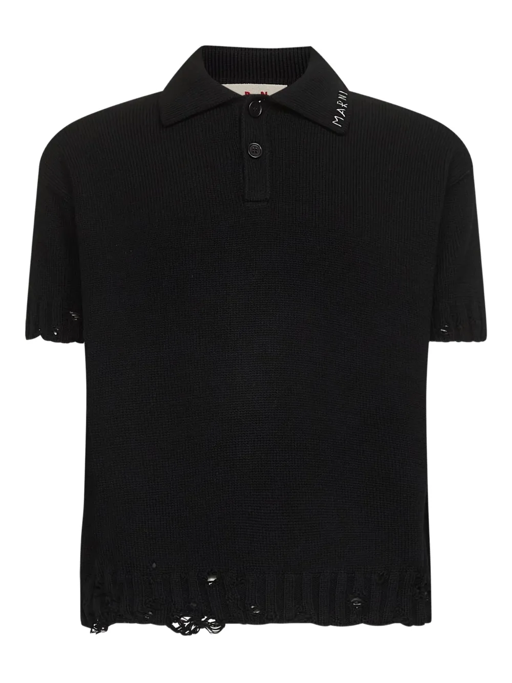 Marni ribbed-collar frayed-edge polo shirt | Black | Image 1