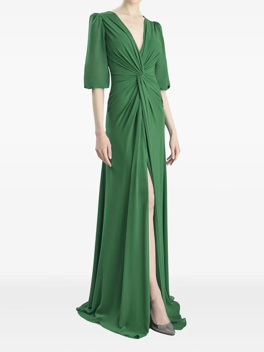 puff-sleeve twisted maxi dress