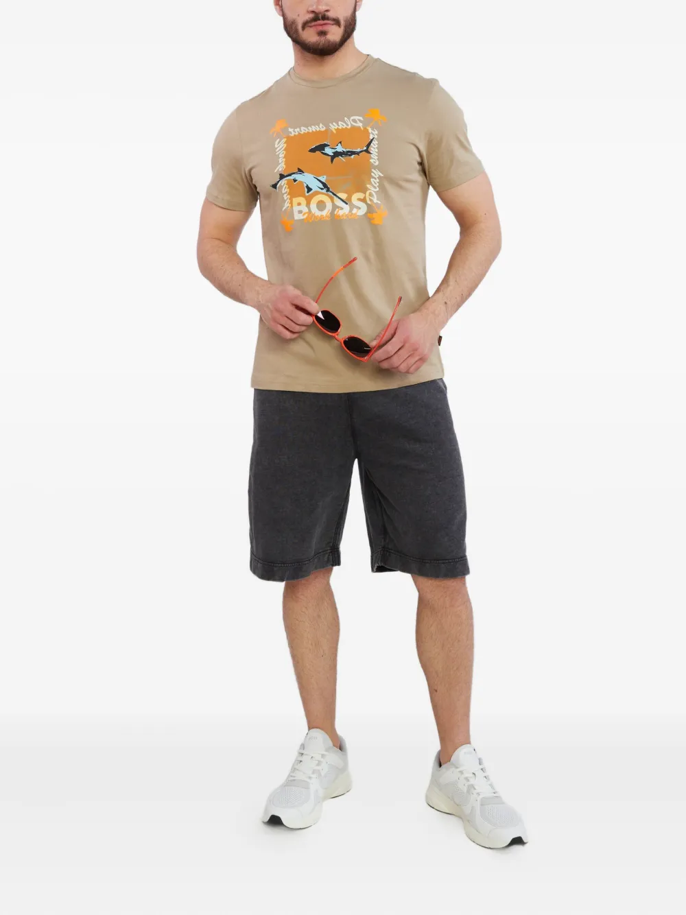 BOSS drawstring-waist track shorts Beige