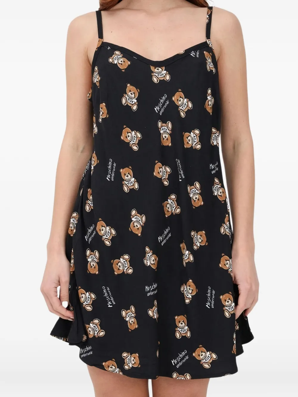 Moschino teddy-print slip mini day dress - ブラック Moschino teddy-print slip mini day dress - ブラック