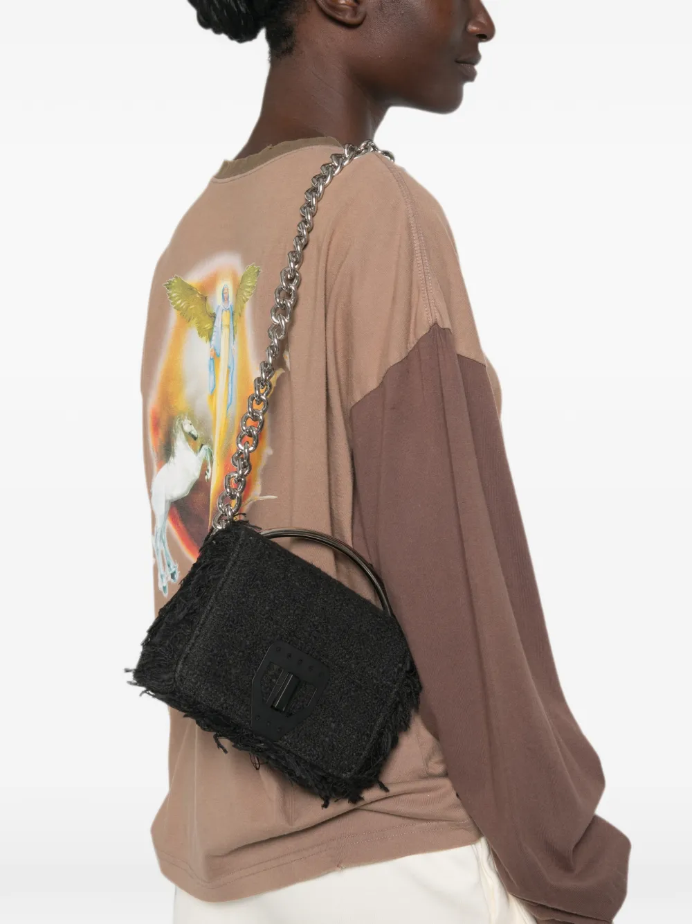 MSGM Bouclé mini-schoudertas met franje Zwart